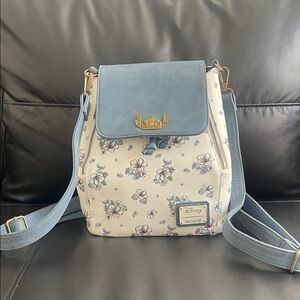 Disney LoungeFly  EUC Convertible Backpack Stitch Floral